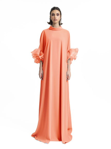 Gemy Maalouf Long Kaftan With Reversed High-Collar Orange