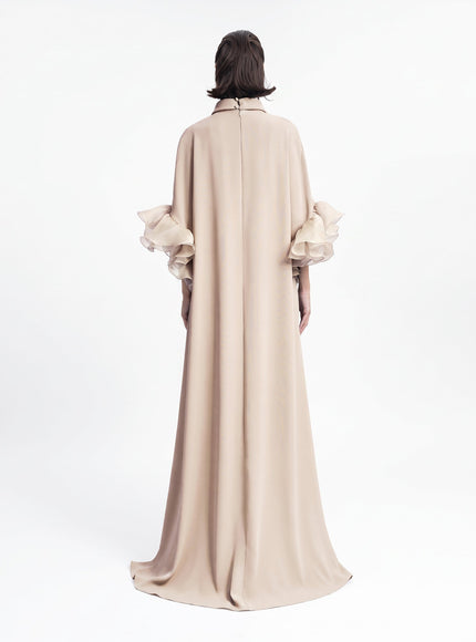 Gemy Maalouf Long Kaftan With Reversed High-Collar Beige