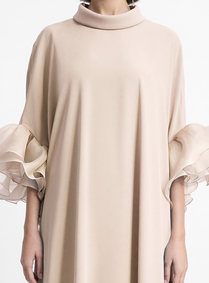 Gemy Maalouf Long Kaftan With Reversed High-Collar Beige