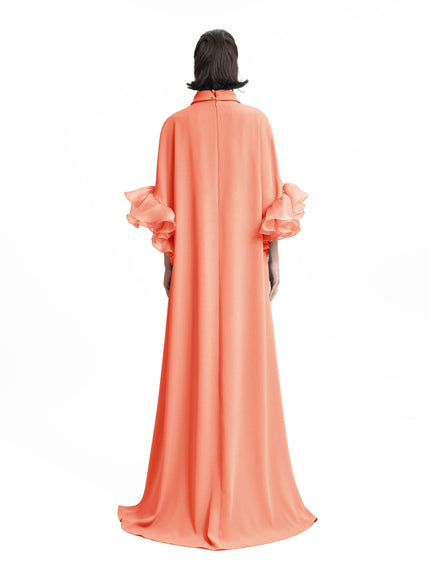 Gemy Maalouf Long Kaftan With Reversed High-Collar Orange
