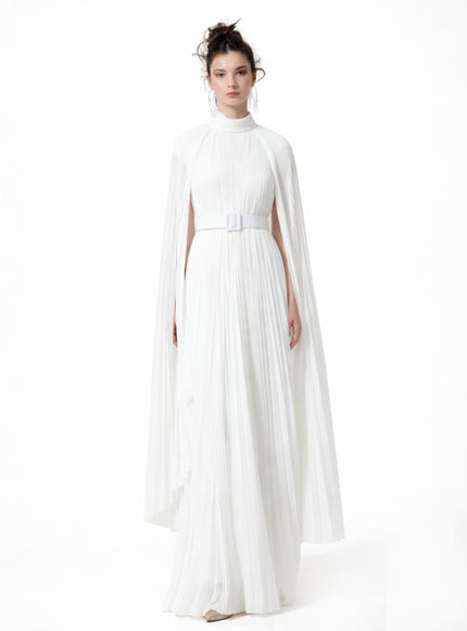 Gemy Maalouf Cape-Like Asymmetrical Chiffon Kaftan With Belt