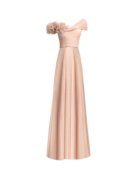 Gemy Maalouf Asymmetrical Chiffon Corset Gown Beige