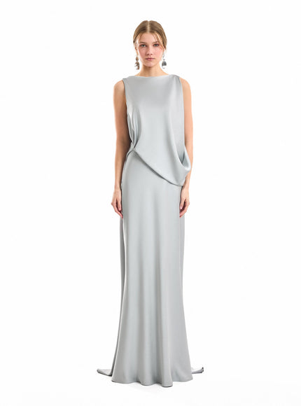 Gemy Maalouf Bateau-Neck Satin Gown