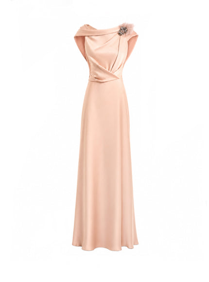Gemy Maalouf Draped Brooch Gown Blush