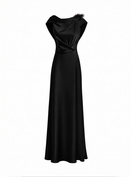 Gemy Maalouf Draped Brooch Gown Black