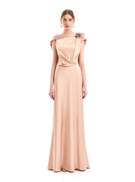 Gemy Maalouf Draped Brooch Gown Blush