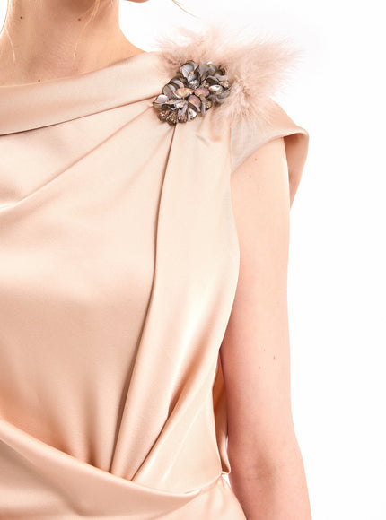 Gemy Maalouf Draped Brooch Gown Blush