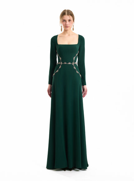 Gemy Maalouf Beaded Waist Gown Emerald