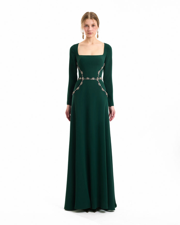 Gemy Maalouf Beaded Waist Gown Emerald