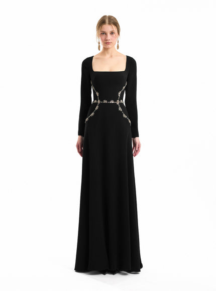 Gemy Maalouf Beaded Waist Gown Black