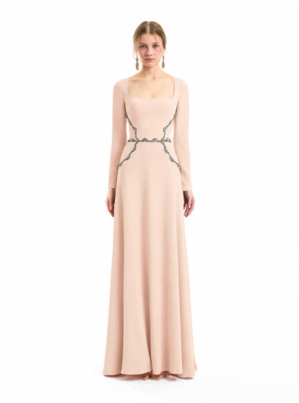 Gemy Maalouf Beaded Waist Gown Blush
