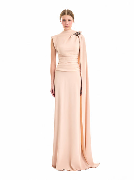 Gemy Maalouf Feathered Shoulder Gown Blush