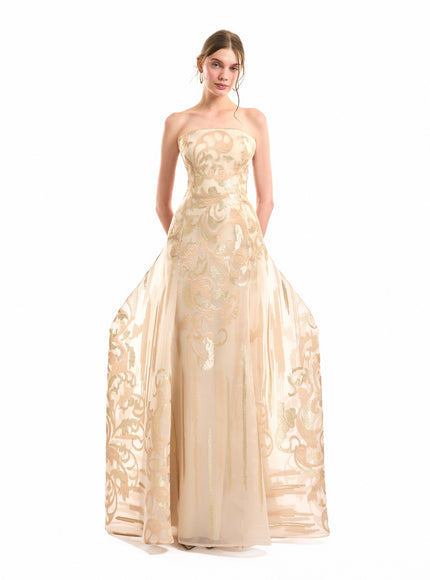 Gemy Maalouf Strapless Jacquard Gown