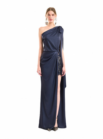 Gemy Maalouf One-Shoulder Slit Gown