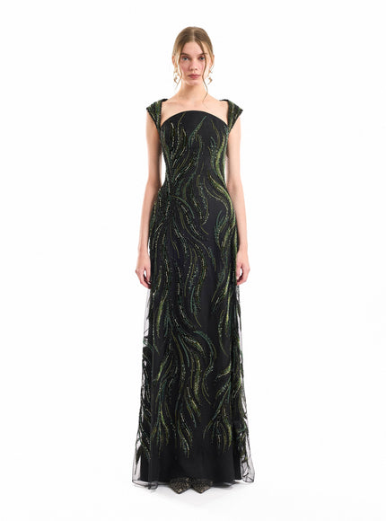 Gemy Maalouf Wide-Strap Beaded Gown