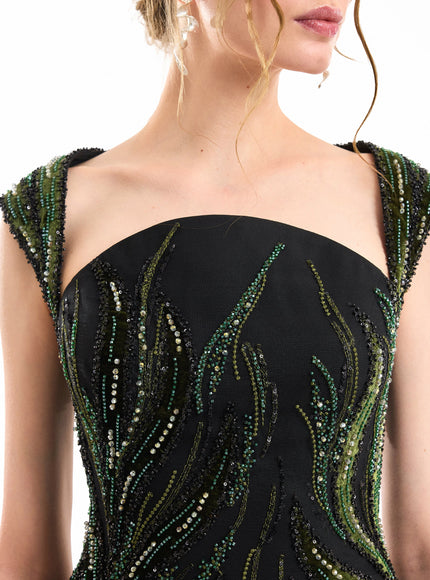 Gemy Maalouf Wide-Strap Beaded Gown