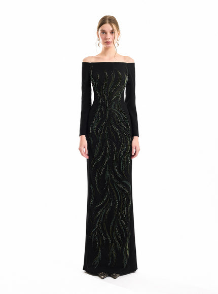 Gemy Maalouf Off-Shoulder Beaded Gown