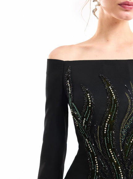 Gemy Maalouf Off-Shoulder Beaded Gown
