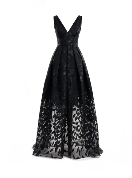 Gemy Maalouf V-Neck Jacquard Gown Black