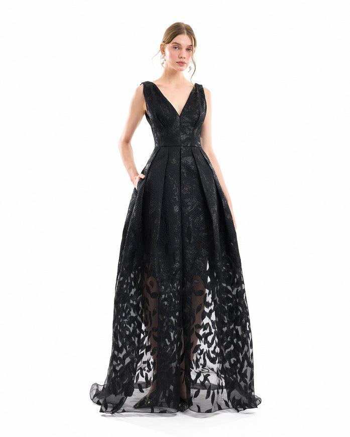 Gemy Maalouf V-Neck Jacquard Gown Black