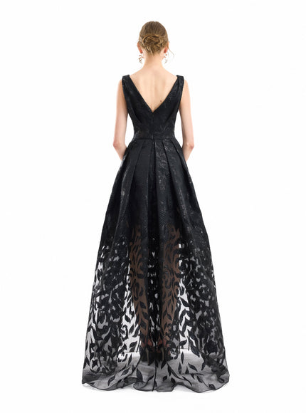 Gemy Maalouf V-Neck Jacquard Gown Black