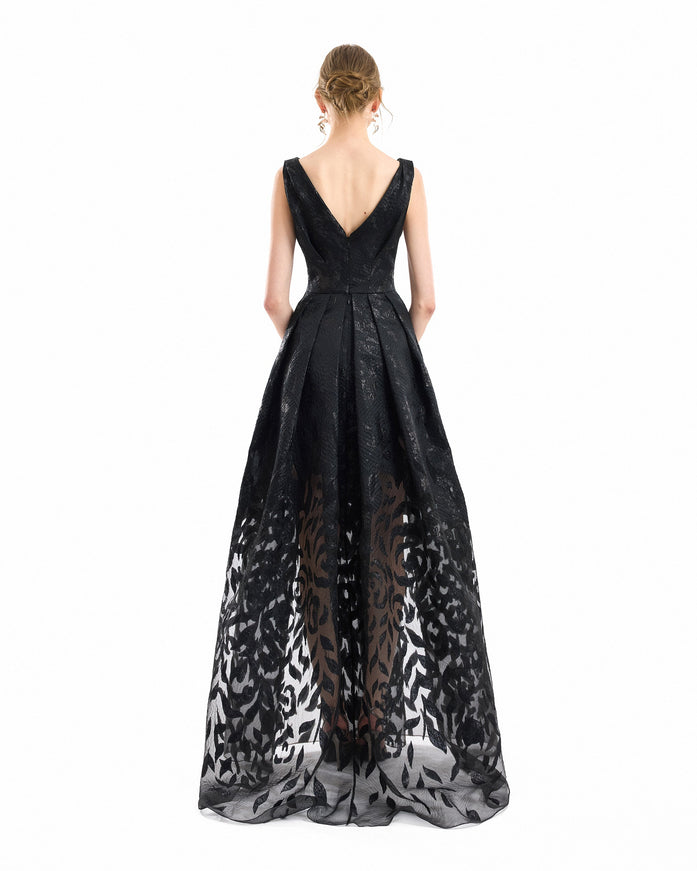 Gemy Maalouf V-Neck Jacquard Gown Black