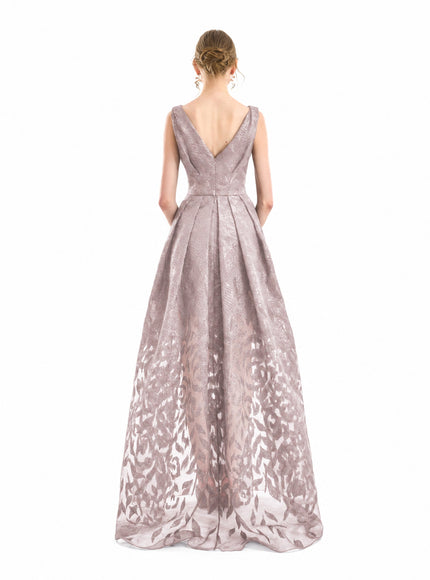 Gemy Maalouf V-Neck Jacquard Gown Dusty Pink