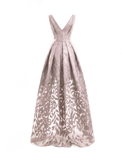 Gemy Maalouf V-Neck Jacquard Gown Dusty Pink