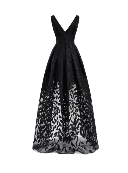 Gemy Maalouf V-Neck Jacquard Gown Black