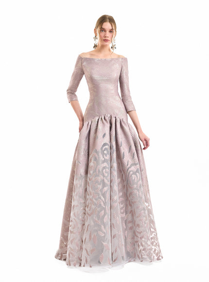 Gemy Maalouf Off-Shoulder Jacquard Gown No. 2192