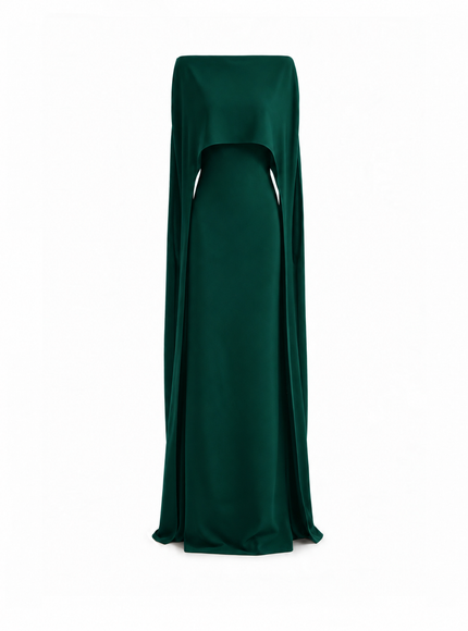 Gemy Maalouf Cape Overlay Gown Emerald