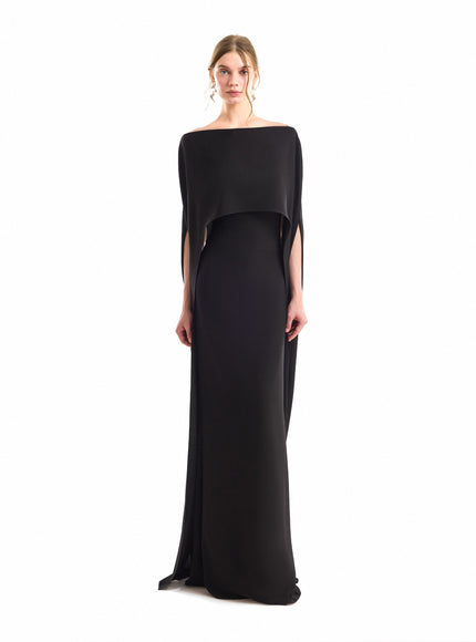 Gemy Maalouf Cape Overlay Gown Black