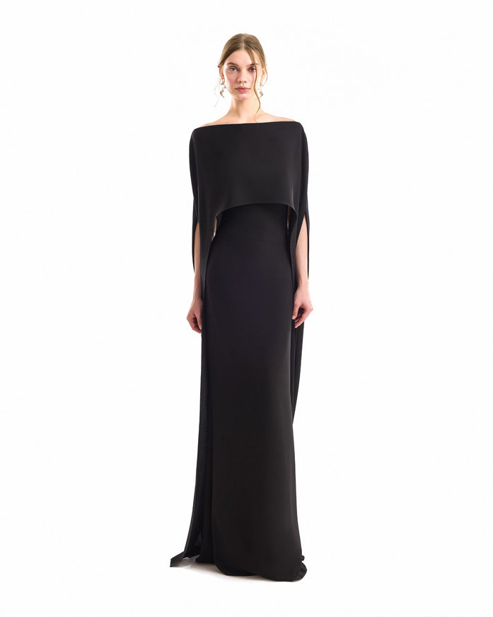 Gemy Maalouf Cape Overlay Gown Black