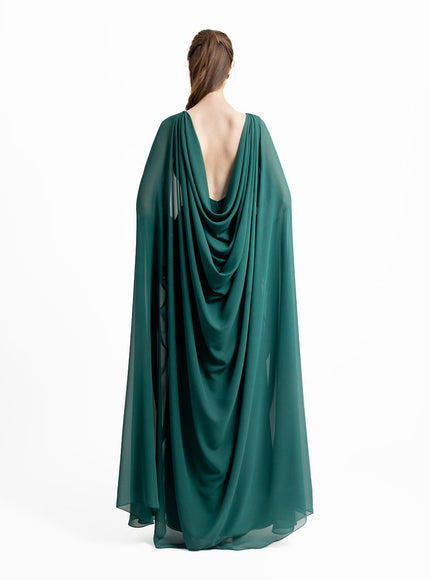 Gemy Maalouf Beaded Round-Neckline Gown Green