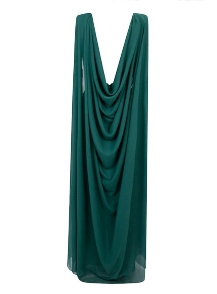 Gemy Maalouf Beaded Round-Neckline Gown Green