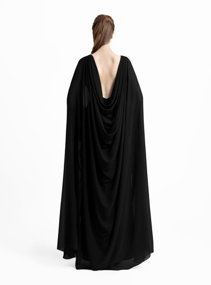 Gemy Maalouf Beaded Round-Neckline Gown Black