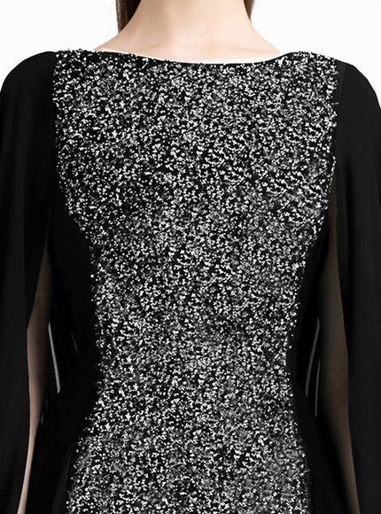 Gemy Maalouf Beaded Round-Neckline Gown Black