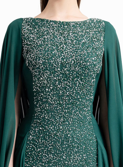 Gemy Maalouf Beaded Round-Neckline Gown Green