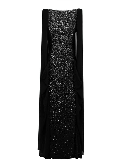 Gemy Maalouf Beaded Round-Neckline Gown Black