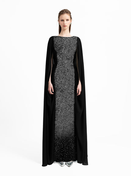 Gemy Maalouf Beaded Round-Neckline Gown Black