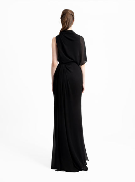 Gemy Maalouf Asymmetrical Draped Gown No. 1856 Black