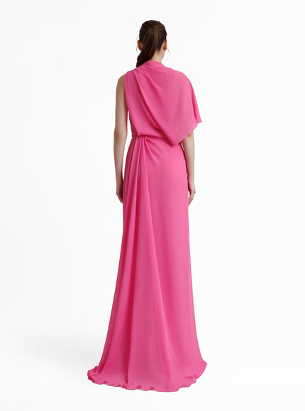 Gemy Maalouf Asymmetrical Draped Gown No. 1856 Pink