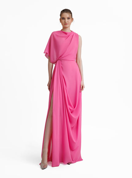 Gemy Maalouf Asymmetrical Draped Gown No. 1856 Pink