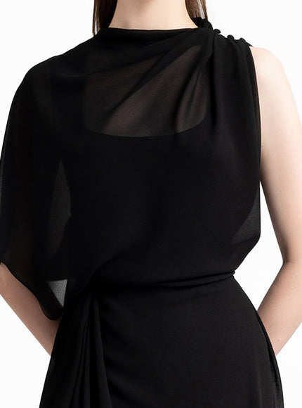 Gemy Maalouf Asymmetrical Draped Gown No. 1856 Black