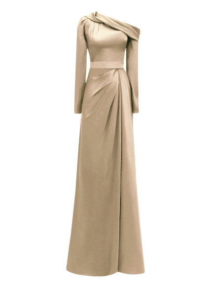Gemy Maalouf Gold Asymmetrical Draped Neckline Gown