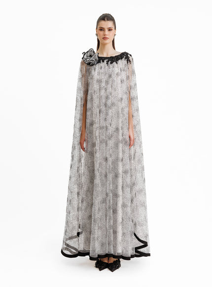 Gemy Maalouf Draped Shoulder Flower Kaftan