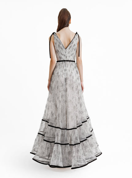 Gemy Maalouf Flower At The Waist V-Neckline Gown