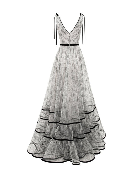 Gemy Maalouf Flower At The Waist V-Neckline Gown