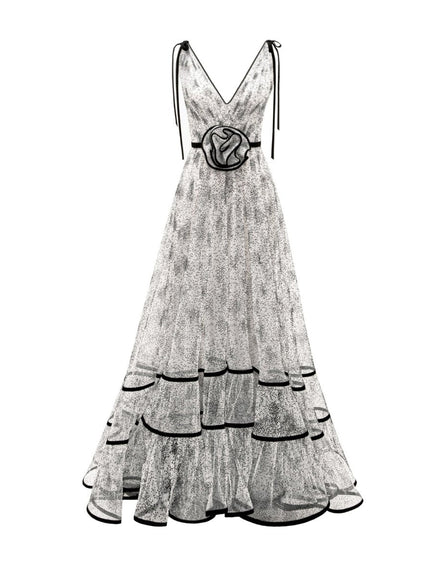 Gemy Maalouf Flower At The Waist V-Neckline Gown