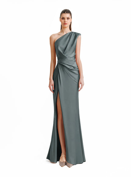 Gemy Maalouf One-Shoulder Draped Gown No. 1936 Green